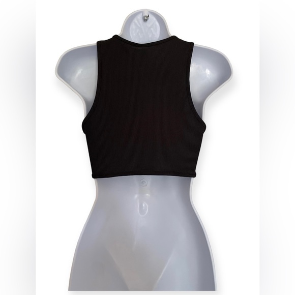 Black Rib Knit Racerback Crop Top - Picture 6 of 12